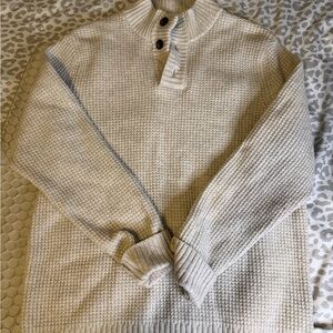 Men's Cream Sweater with Button Collar